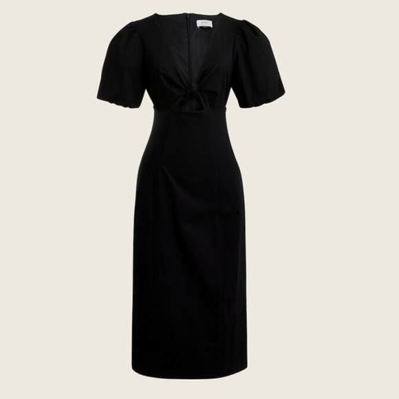 NWT J. Crew Collection Puff Sleeve Midi Dress In Cotton Poplin In Black - Picture 1 of 6